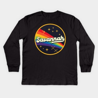 Savannah // Rainbow In Space Vintage Style Kids Long Sleeve T-Shirt